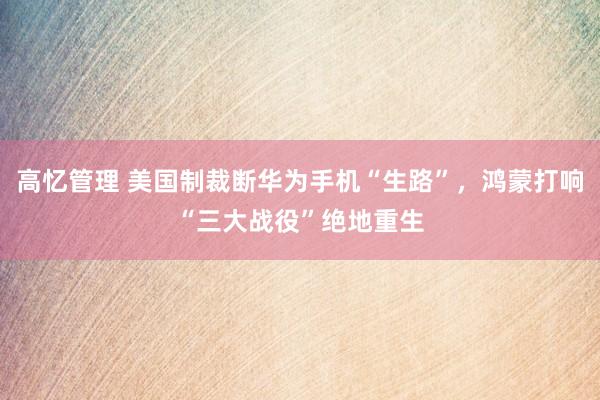 高忆管理 美国制裁断华为手机“生路”，鸿蒙打响“三大战役”绝地重生
