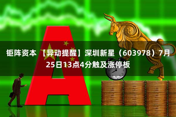 钜阵资本 【异动提醒】深圳新星（603978）7月25日13点4分触及涨停板